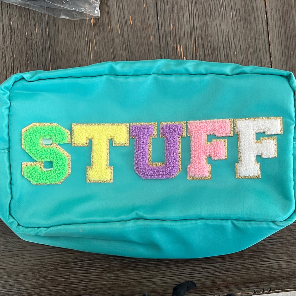 Vibrant Teal Cosmetic Bag with Embroidered Letters
